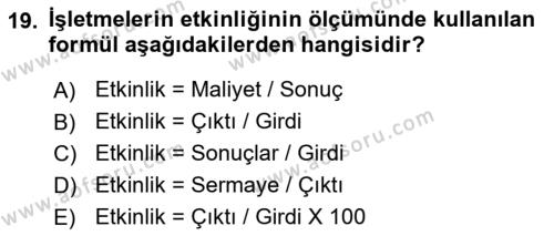 Sağlık Kurumları Yönetimi 2 Dersi 2023 - 2024 Yılı (Final) Dönem Sonu Sınavı 19. Soru