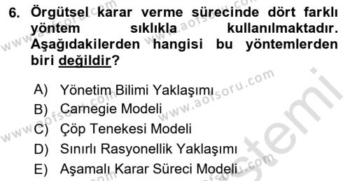 Sağlık Kurumları Yönetimi 2 Dersi 2023 - 2024 Yılı (Final) Dönem Sonu Sınavı 6. Soru