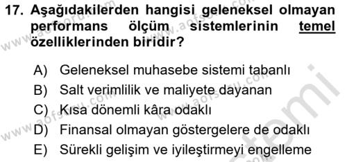 Sağlık Kurumları Yönetimi 2 Dersi 2023 - 2024 Yılı Yaz Okulu Sınavı 17. Soru