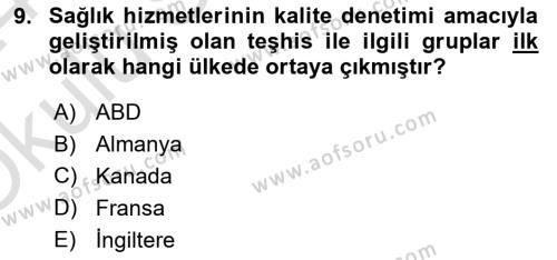 Sağlık Kurumları Yönetimi 2 Dersi 2023 - 2024 Yılı Yaz Okulu Sınavı 9. Soru