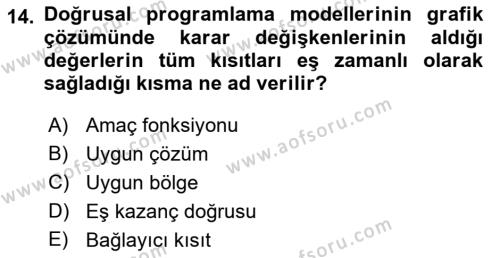 Sağlık Kurumlarında Operasyon Yönetimi Dersi 2022 - 2023 Yılı (Vize) Ara Sınavı 14. Soru