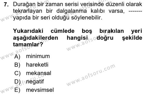 Sağlık Kurumlarında Operasyon Yönetimi Dersi 2022 - 2023 Yılı (Vize) Ara Sınavı 7. Soru