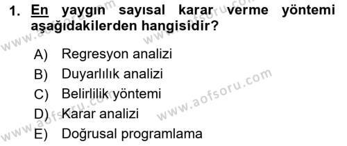 Sağlık Kurumlarında Operasyon Yönetimi Dersi 2022 - 2023 Yılı (Final) Dönem Sonu Sınavı 1. Soru