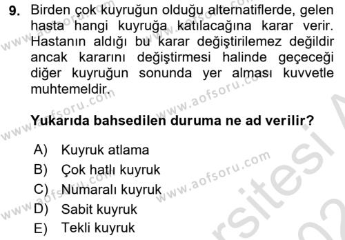 Sağlık Kurumlarında Operasyon Yönetimi Dersi 2023 - 2024 Yılı (Final) Dönem Sonu Sınavı 9. Soru