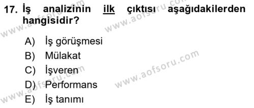 Sağlık Kurumlarında Operasyon Yönetimi Dersi 2023 - 2024 Yılı Yaz Okulu Sınavı 17. Soru