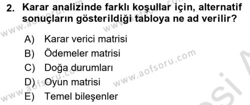 Sağlık Kurumlarında Operasyon Yönetimi Dersi 2023 - 2024 Yılı Yaz Okulu Sınavı 2. Soru