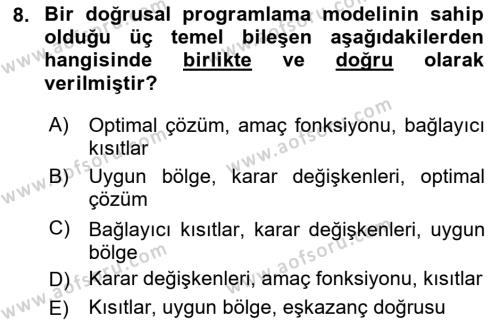 Sağlık Kurumlarında Operasyon Yönetimi Dersi 2023 - 2024 Yılı Yaz Okulu Sınavı 8. Soru