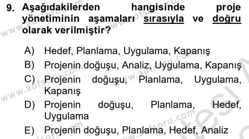 Sağlık Kurumlarında Operasyon Yönetimi Dersi 2023 - 2024 Yılı Yaz Okulu Sınavı 9. Soru