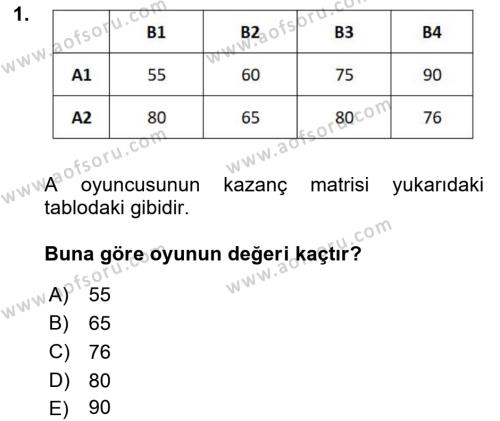 Sağlık Kurumlarında Operasyon Yönetimi Dersi 2024 - 2025 Yılı (Vize) Ara Sınavı 1. Soru