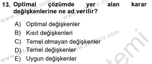 Sağlık Kurumlarında Operasyon Yönetimi Dersi 2024 - 2025 Yılı (Vize) Ara Sınavı 13. Soru