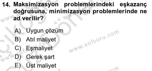 Sağlık Kurumlarında Operasyon Yönetimi Dersi 2024 - 2025 Yılı (Vize) Ara Sınavı 14. Soru