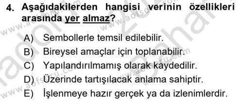 Sağlık Kurumlarında Bilgi Sistemleri Dersi 2023 - 2024 Yılı (Vize) Ara Sınavı 4. Soru