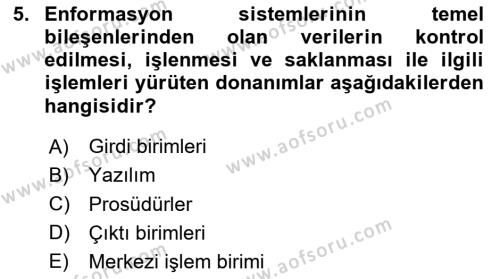 Sağlık Kurumlarında Bilgi Sistemleri Dersi 2023 - 2024 Yılı (Vize) Ara Sınavı 5. Soru