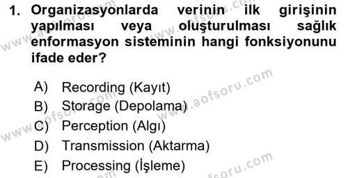 Sağlık Kurumlarında Bilgi Sistemleri Dersi 2023 - 2024 Yılı (Final) Dönem Sonu Sınavı 1. Soru