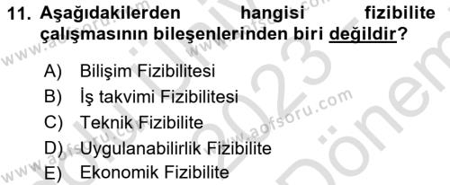 Sağlık Kurumlarında Bilgi Sistemleri Dersi 2023 - 2024 Yılı (Final) Dönem Sonu Sınavı 11. Soru