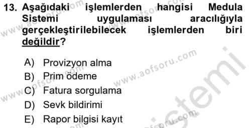 Sağlık Kurumlarında Bilgi Sistemleri Dersi 2023 - 2024 Yılı (Final) Dönem Sonu Sınavı 13. Soru