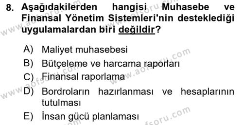 Sağlık Kurumlarında Bilgi Sistemleri Dersi 2023 - 2024 Yılı (Final) Dönem Sonu Sınavı 8. Soru