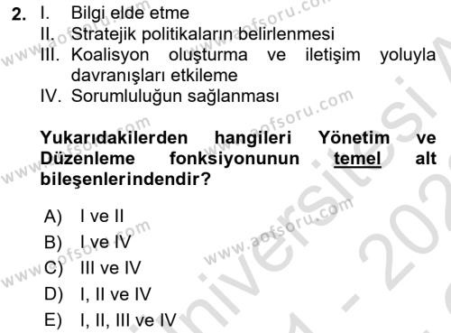 Sağlık Sigortacılığı Dersi 2021 - 2022 Yılı Yaz Okulu Sınavı 2. Soru