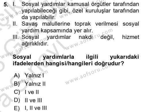 Sağlık Sigortacılığı Dersi 2022 - 2023 Yılı (Vize) Ara Sınavı 5. Soru