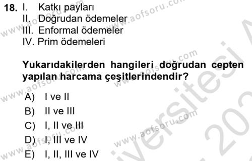 Sağlık Sigortacılığı Dersi 2022 - 2023 Yılı Yaz Okulu Sınavı 18. Soru