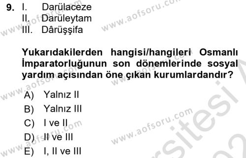 Sağlık Sigortacılığı Dersi 2023 - 2024 Yılı (Final) Dönem Sonu Sınavı 9. Soru