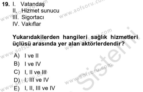 Sağlık Sigortacılığı Dersi 2024 - 2025 Yılı (Vize) Ara Sınavı 19. Soru