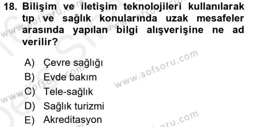 Sağlık Kurumlarında Finansal Yönetim Dersi 2015 - 2016 Yılı Tek Ders Sınavı 18. Soru