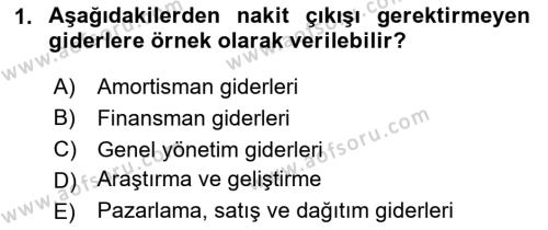 Sağlık İşletmelerinde Maliyet Yönetim Dersi 2020 - 2021 Yılı Yaz Okulu Sınavı 1. Soru