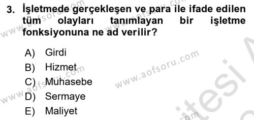 Sağlık İşletmelerinde Maliyet Yönetim Dersi 2022 - 2023 Yılı Yaz Okulu Sınavı 3. Soru