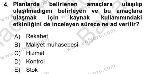 Sağlık İşletmelerinde Maliyet Yönetim Dersi 2023 - 2024 Yılı (Vize) Ara Sınavı 4. Soru