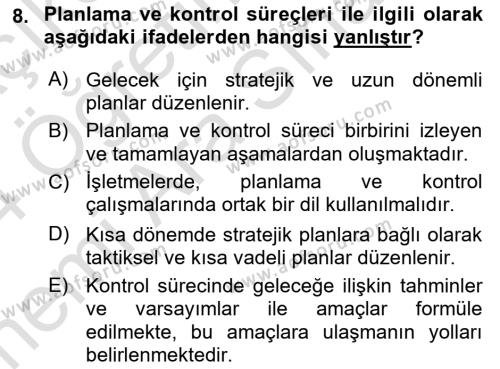 Sağlık İşletmelerinde Maliyet Yönetim Dersi 2023 - 2024 Yılı (Vize) Ara Sınavı 8. Soru