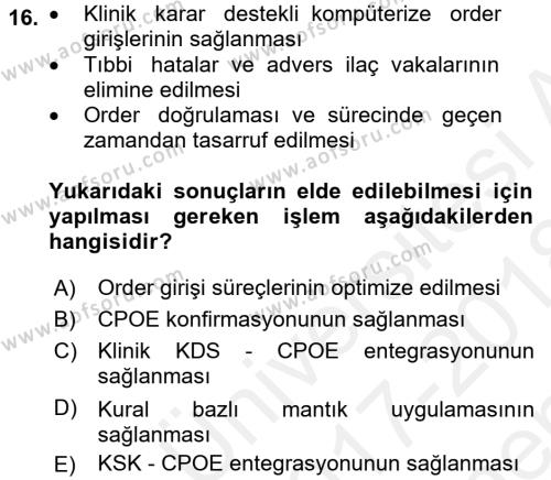 Tibbi Cihaz Ve Malzemeler Dersi 2017 - 2018 Yılı (Final) Dönem Sonu Sınavı 16. Soru