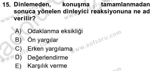 Bakım Elemanı Yetiştirme Ve Geliştirme Dersi 2018 - 2019 Yılı 3 Ders Sınavı 15. Soru