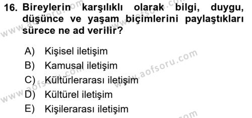 Bakım Elemanı Yetiştirme Ve Geliştirme Dersi 2018 - 2019 Yılı 3 Ders Sınavı 16. Soru