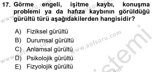 Bakım Elemanı Yetiştirme Ve Geliştirme Dersi 2018 - 2019 Yılı 3 Ders Sınavı 17. Soru