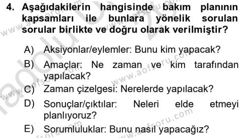 Bakım Elemanı Yetiştirme Ve Geliştirme Dersi 2018 - 2019 Yılı 3 Ders Sınavı 4. Soru