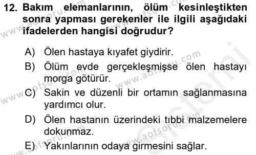 Bakım Elemanı Yetiştirme Ve Geliştirme Dersi 2018 - 2019 Yılı (Vize) Ara Sınavı 12. Soru