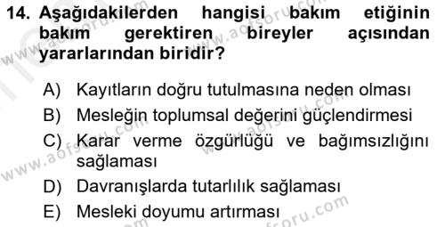 Bakım Elemanı Yetiştirme Ve Geliştirme Dersi 2018 - 2019 Yılı (Vize) Ara Sınavı 14. Soru