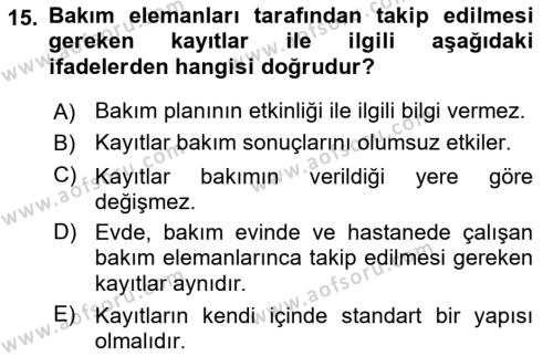 Bakım Elemanı Yetiştirme Ve Geliştirme Dersi 2018 - 2019 Yılı (Vize) Ara Sınavı 15. Soru