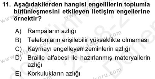 Bakım Elemanı Yetiştirme Ve Geliştirme Dersi 2018 - 2019 Yılı (Final) Dönem Sonu Sınavı 11. Soru