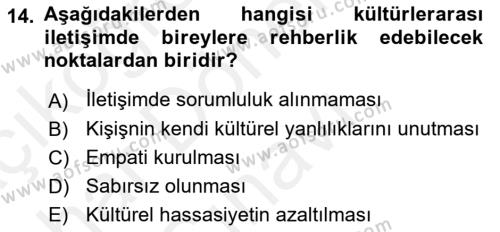 Bakım Elemanı Yetiştirme Ve Geliştirme Dersi 2018 - 2019 Yılı (Final) Dönem Sonu Sınavı 14. Soru