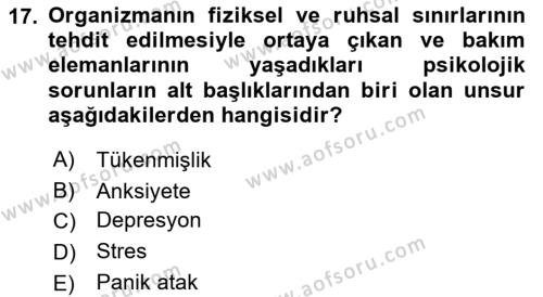 Bakım Elemanı Yetiştirme Ve Geliştirme Dersi 2018 - 2019 Yılı (Final) Dönem Sonu Sınavı 17. Soru