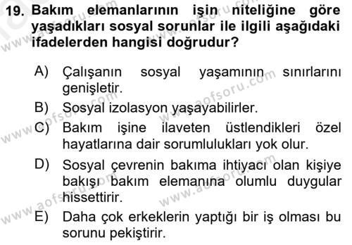 Bakım Elemanı Yetiştirme Ve Geliştirme Dersi 2018 - 2019 Yılı (Final) Dönem Sonu Sınavı 19. Soru