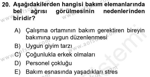 Bakım Elemanı Yetiştirme Ve Geliştirme Dersi 2018 - 2019 Yılı (Final) Dönem Sonu Sınavı 20. Soru