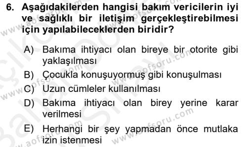 Bakım Elemanı Yetiştirme Ve Geliştirme Dersi 2018 - 2019 Yılı (Final) Dönem Sonu Sınavı 6. Soru