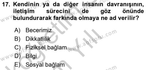 Bakım Elemanı Yetiştirme Ve Geliştirme Dersi 2018 - 2019 Yılı Yaz Okulu Sınavı 17. Soru