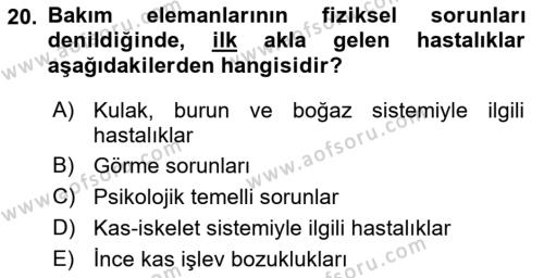 Bakım Elemanı Yetiştirme Ve Geliştirme Dersi 2018 - 2019 Yılı Yaz Okulu Sınavı 20. Soru