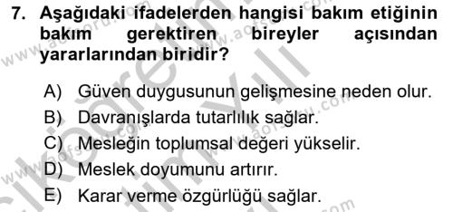 Bakım Elemanı Yetiştirme Ve Geliştirme Dersi 2018 - 2019 Yılı Yaz Okulu Sınavı 7. Soru