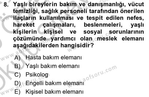 Bakım Elemanı Yetiştirme Ve Geliştirme Dersi 2018 - 2019 Yılı Yaz Okulu Sınavı 8. Soru