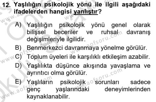 Bakım Elemanı Yetiştirme Ve Geliştirme Dersi 2020 - 2021 Yılı Yaz Okulu Sınavı 12. Soru